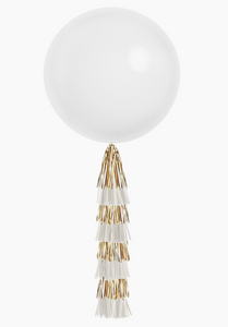 Jumbo Balloon & Tassel Tail - White & Gold