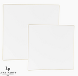 Square Coupe White & Gold Plastic Plates