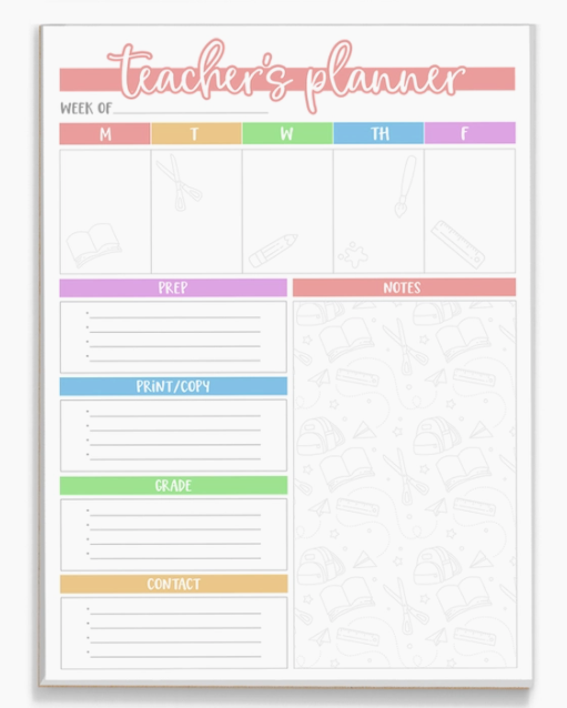 Teacher Weekly Planner Notepad