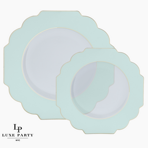 Scalloped Mint w/ Gold Clear Plastic Dinner Plates