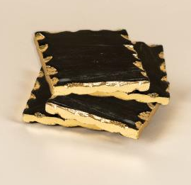 Black Marble Coaster w/ Gold Edge - Square