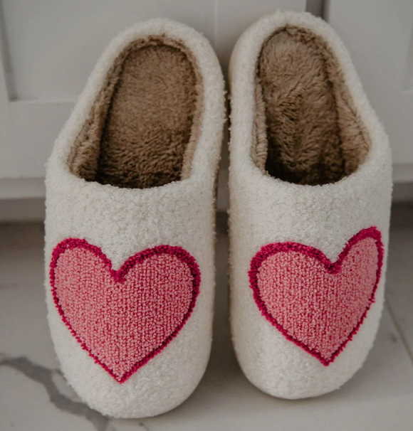 Pink Heart w/ Red Outline Slippers