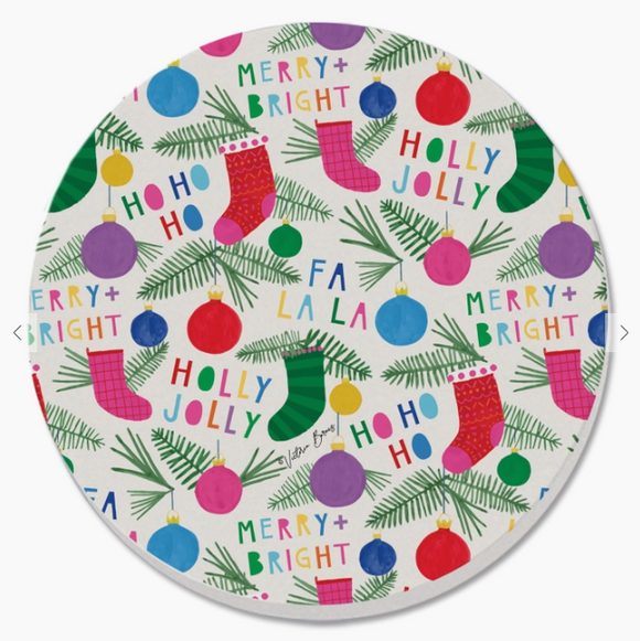 Colorful Christmas Repeat Round Single Tile Coaster