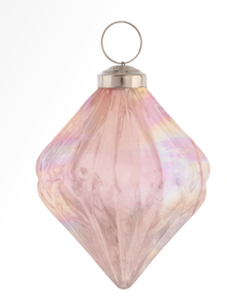 Fluted Diamond Glass Ornament - Pink Luster