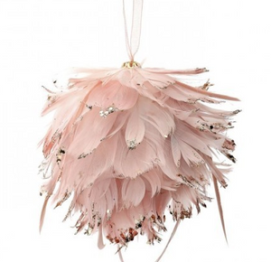 Glitter Tip Feather Ball Ornament