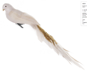 Feathered Bird Ornament - Cream with Glitter