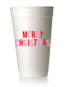 Merry Christmas Styrofoam Cups - Pink & Red