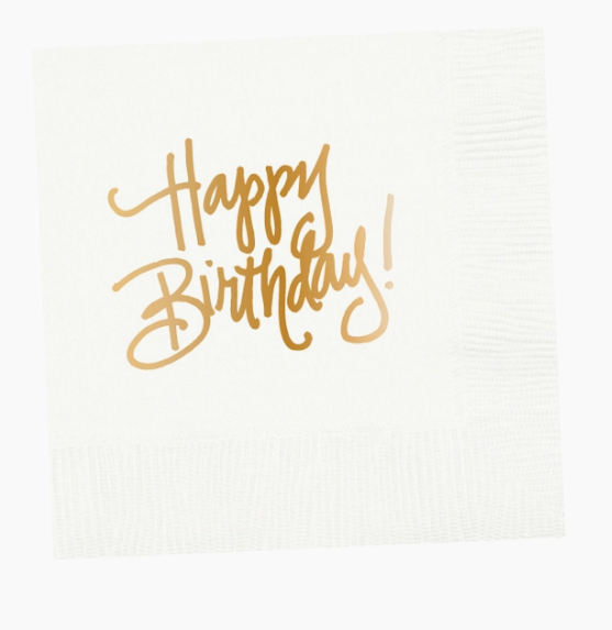 White Happy Birthday Beverage Napkins