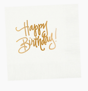 White Happy Birthday Beverage Napkins