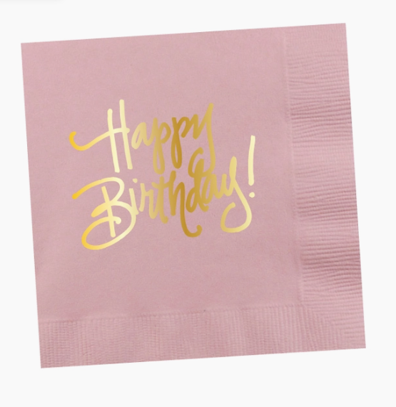 Pale Pink Happy Birthday Beverage Napkins