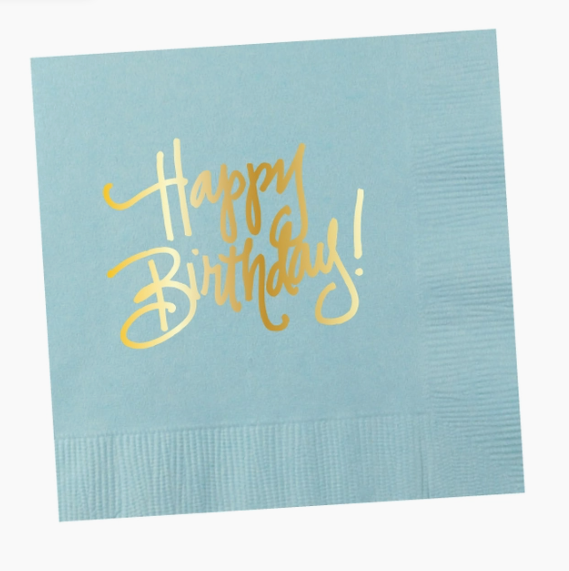 Pale Blue Happy Birthday Beverage Napkins