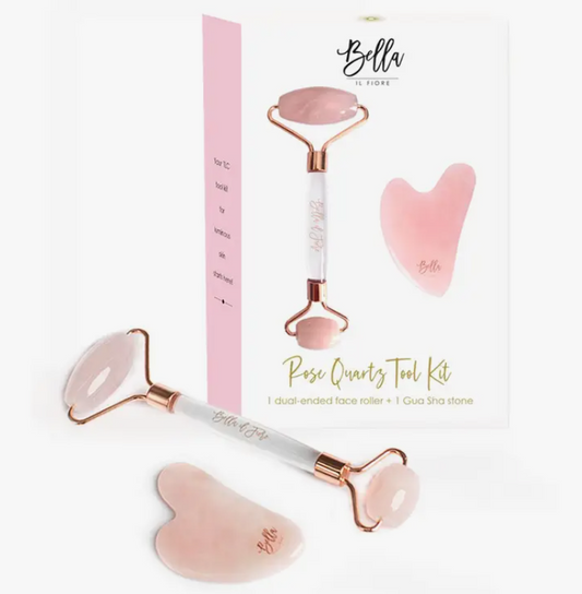 Rose Quartz Roller + Stone Tool Kit