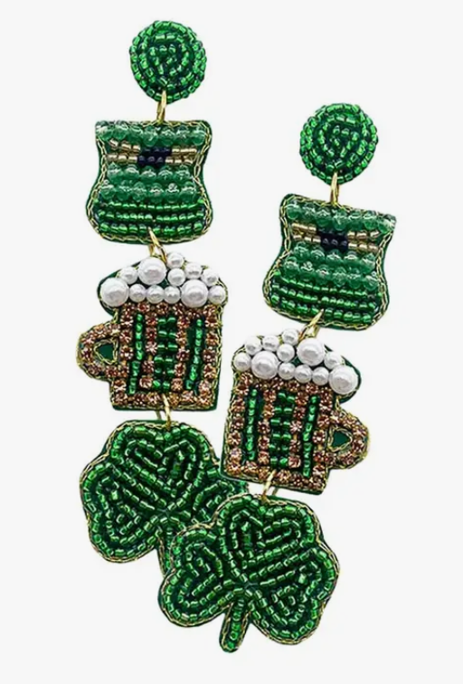 St. Patrick's Day Beaded Link Earrings