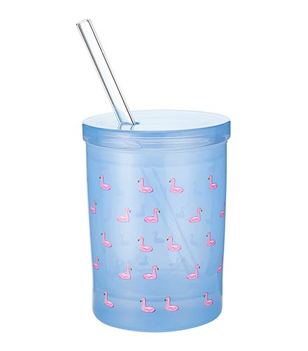 Flamingo Glass with Lid and Straw