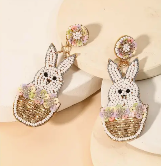 Ester Bunny Basket Beaded Earrings