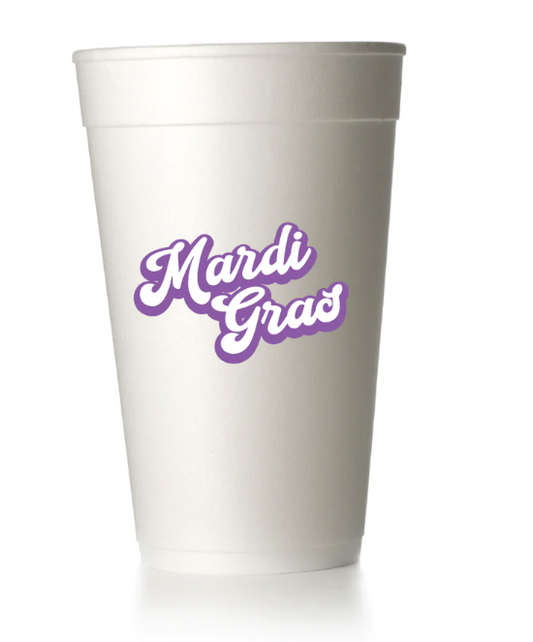 Mardi Gras Script Styrofoam Cups