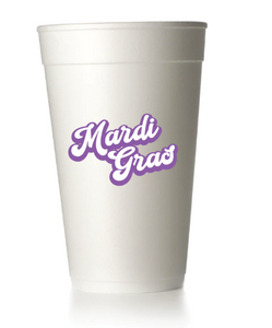 Mardi Gras Script Styrofoam Cups