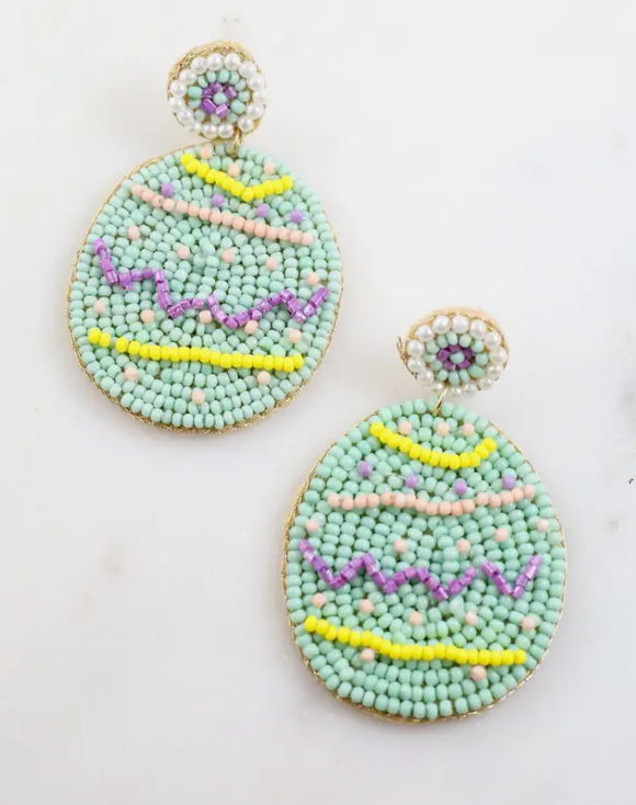 Decorated Easter Egg Beaded Earrings - Mint
