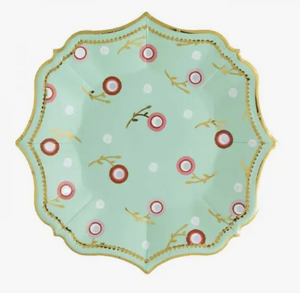 Floral Embroidery Mint Dessert Plate