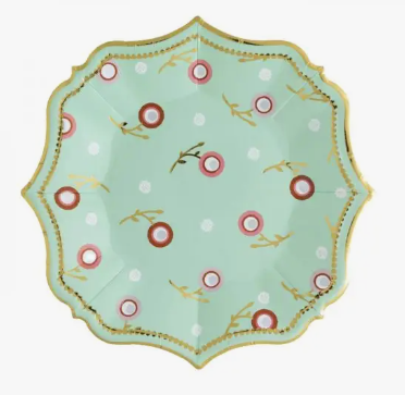 Floral Embroidery Mint Dessert Plate