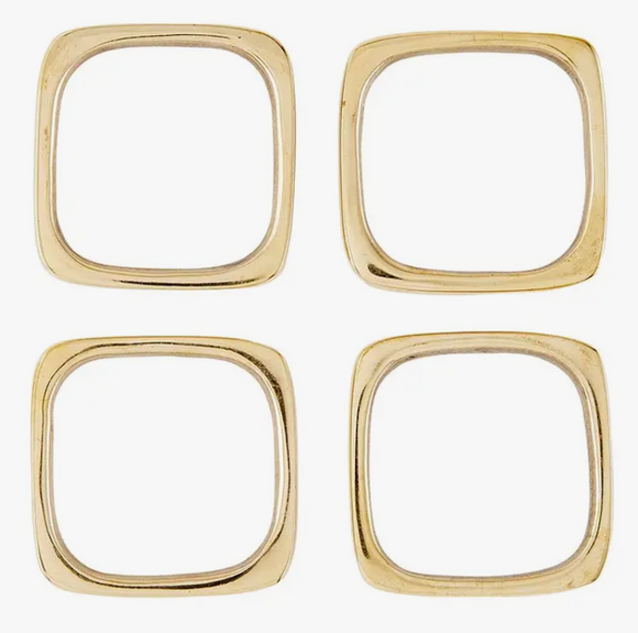 Square Brass Napkin Ring Set