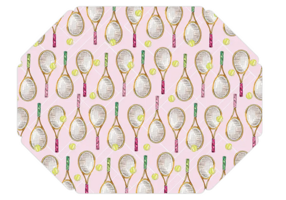 Hand Painted Tennis Rackets w/ Balls Placemats