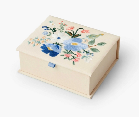 Garden Party Blue Medium Embroidered Keepsake Box