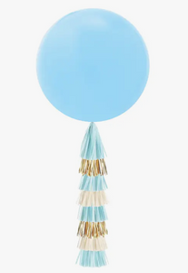 Jumbo Balloon & Tassel Tail - Light Blue & Gold